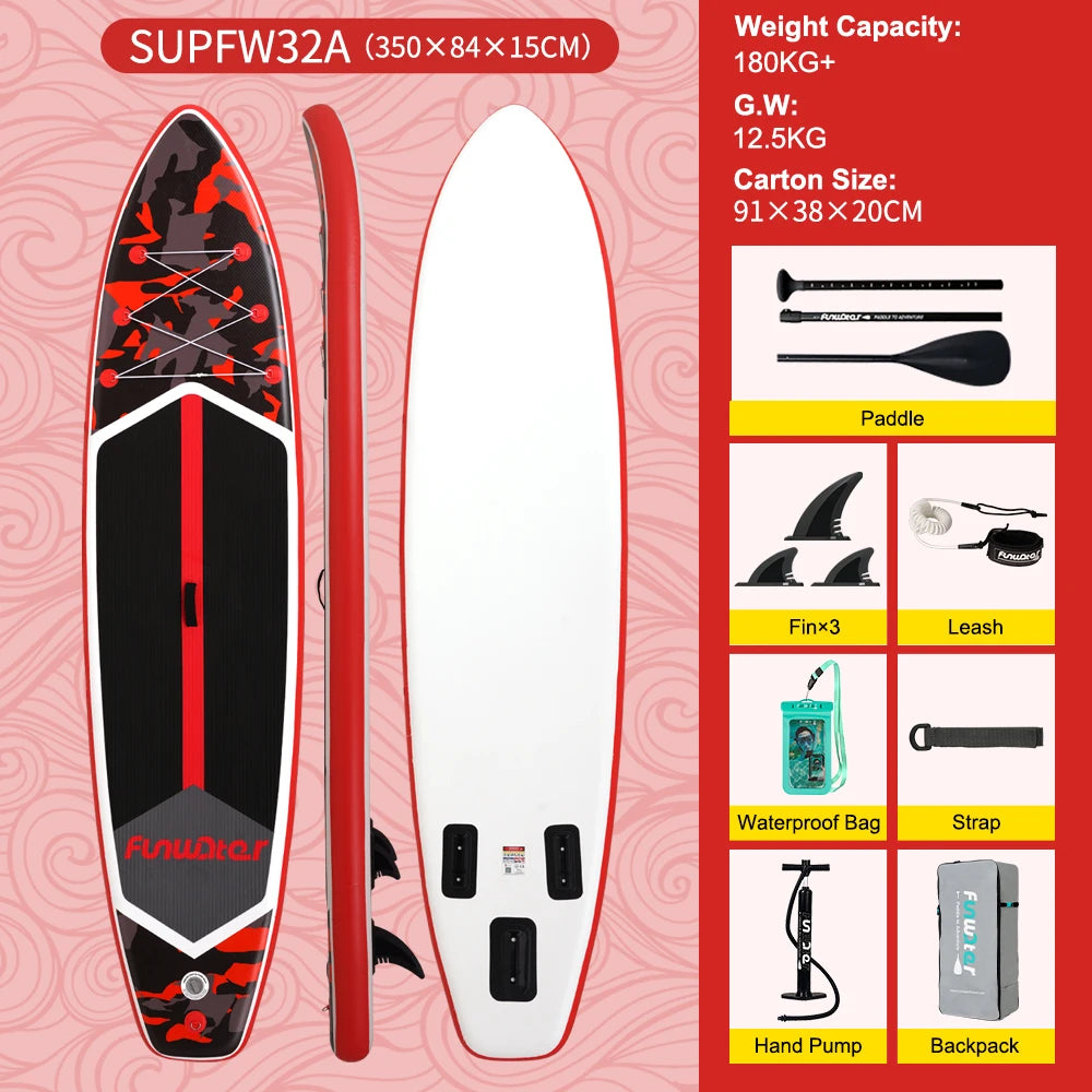 FunWater 11'6" Sup Board Inflatable Surfboard Stand Up Paddle Board Inflatable Sup Paddleboard with Accessories EU Warehouse