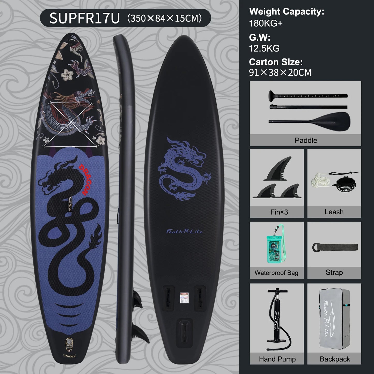FunWater 11'6" Sup Board Inflatable Surfboard Stand Up Paddle Board Inflatable Sup Paddleboard with Accessories EU Warehouse