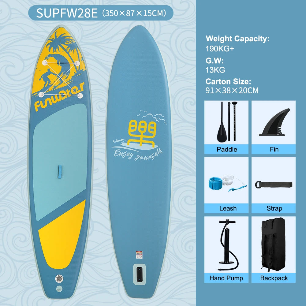 FunWater 11'6" Sup Board Inflatable Surfboard Stand Up Paddle Board Inflatable Sup Paddleboard with Accessories EU Warehouse