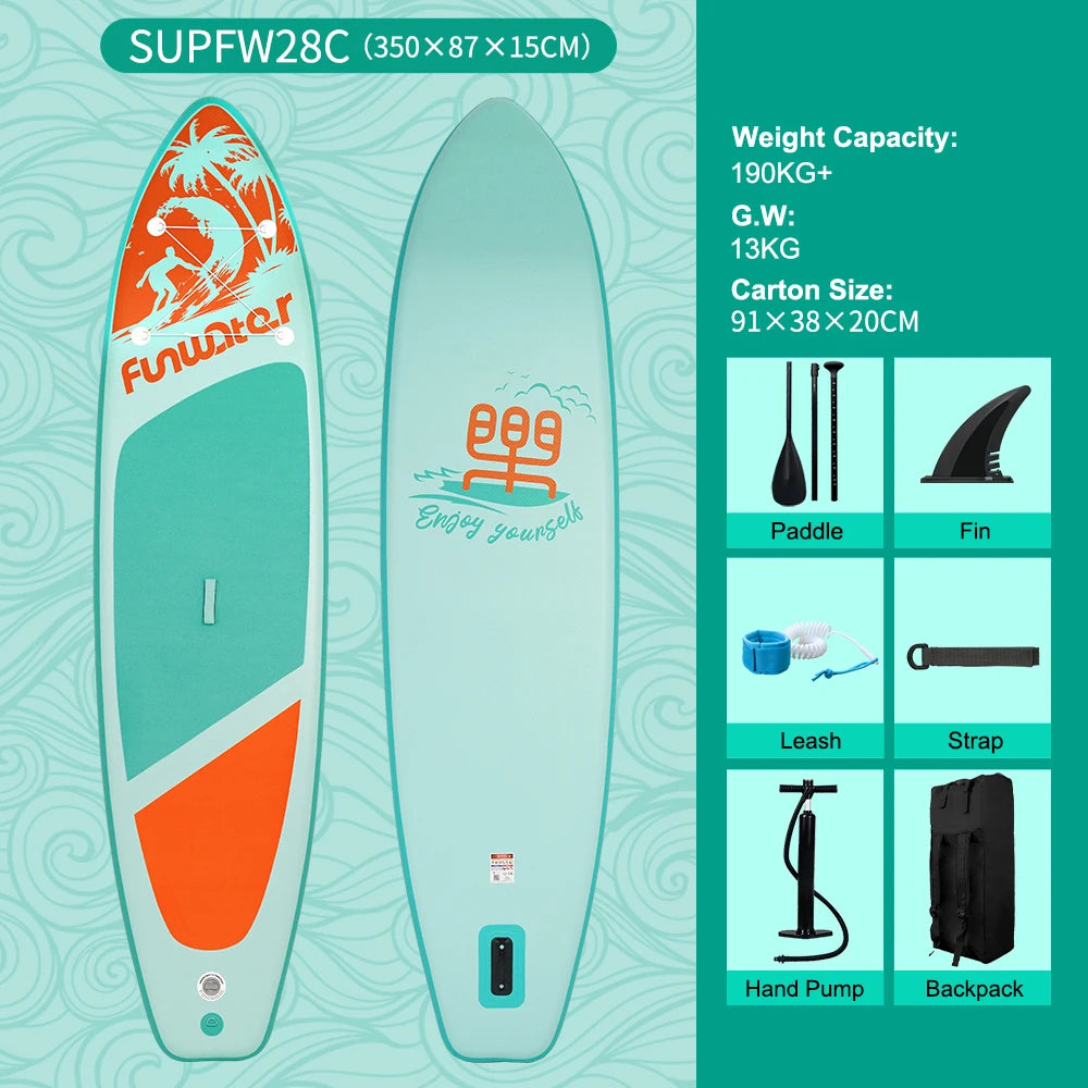 FunWater 11'6" Sup Board Inflatable Surfboard Stand Up Paddle Board Inflatable Sup Paddleboard with Accessories EU Warehouse