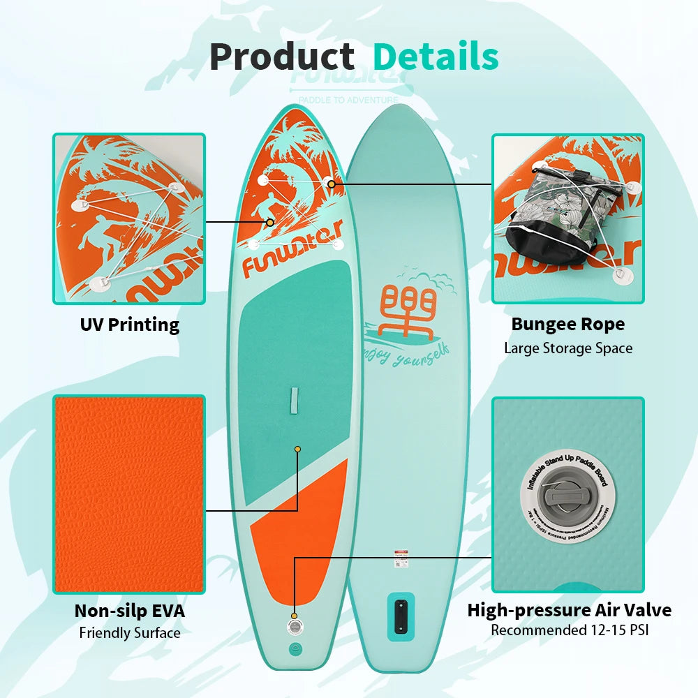FunWater 11'6" Sup Board Inflatable Surfboard Stand Up Paddle Board Inflatable Sup Paddleboard with Accessories EU Warehouse