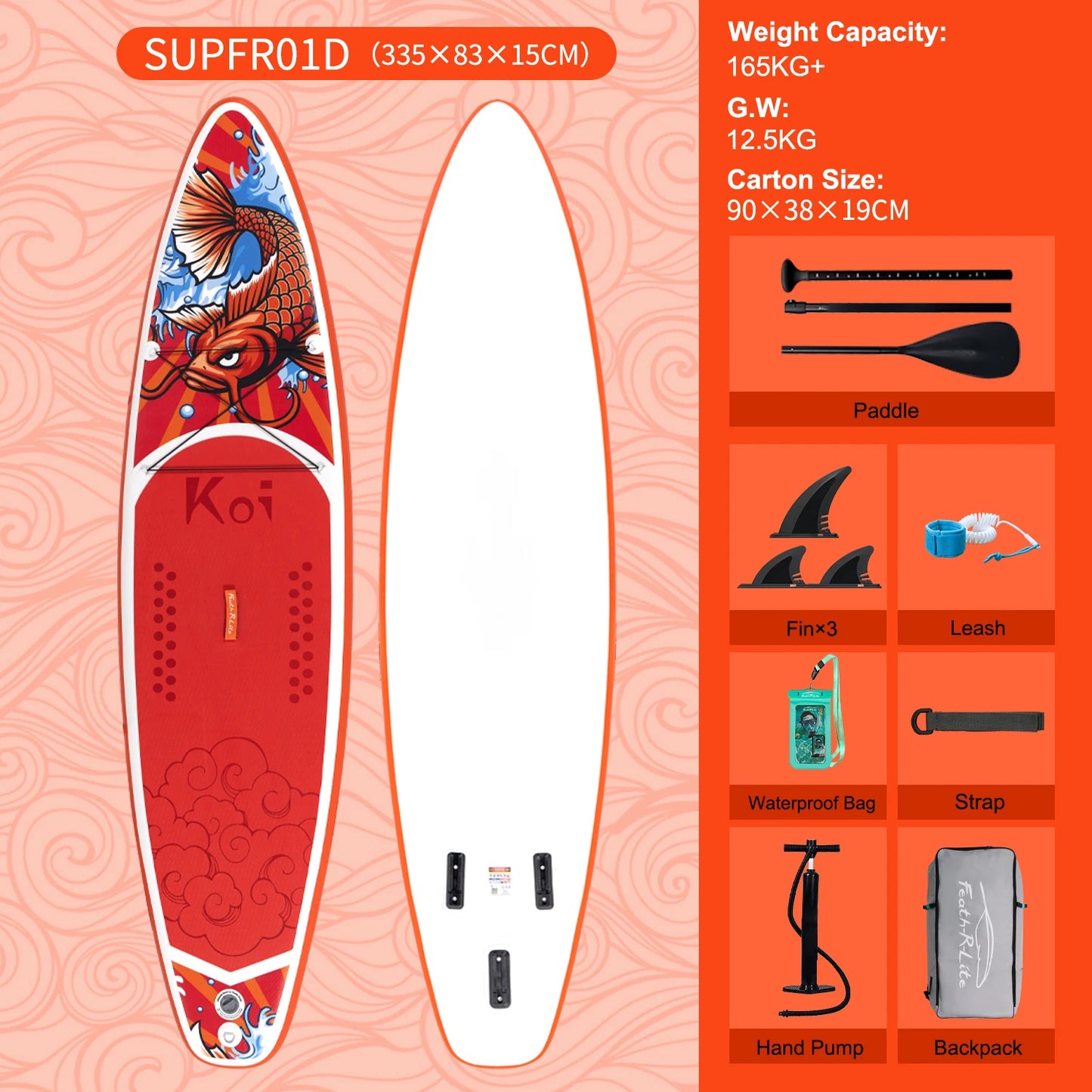 Feath-R-lite 11'6" Koi Sup Board Inflatable Surfboard Stand Up Paddle Board Inflatable Sup PaddleBoard with Accessories