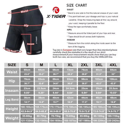 X-TIGER Men's Cycling Shorts Three Pockets 5D Gel Pad Bike Shorts Reflective MTB Mountain Road Cycling Tights